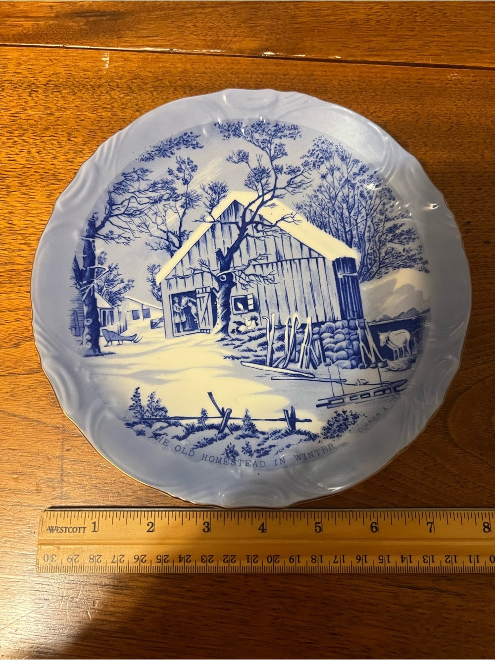 Currier and Ives Blue and White Winter Homestead Decorative Dinner Plate